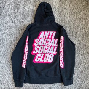 Anti Social Social Club Hoodie in Black with Vibrant Pink Accents